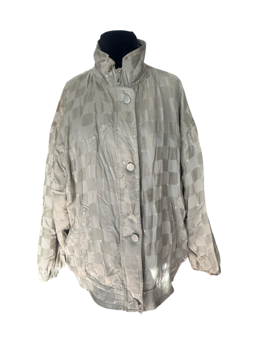 Vintage Mureli Made in Italy Silk Checkered Oversized Bomber Jacket M Size M